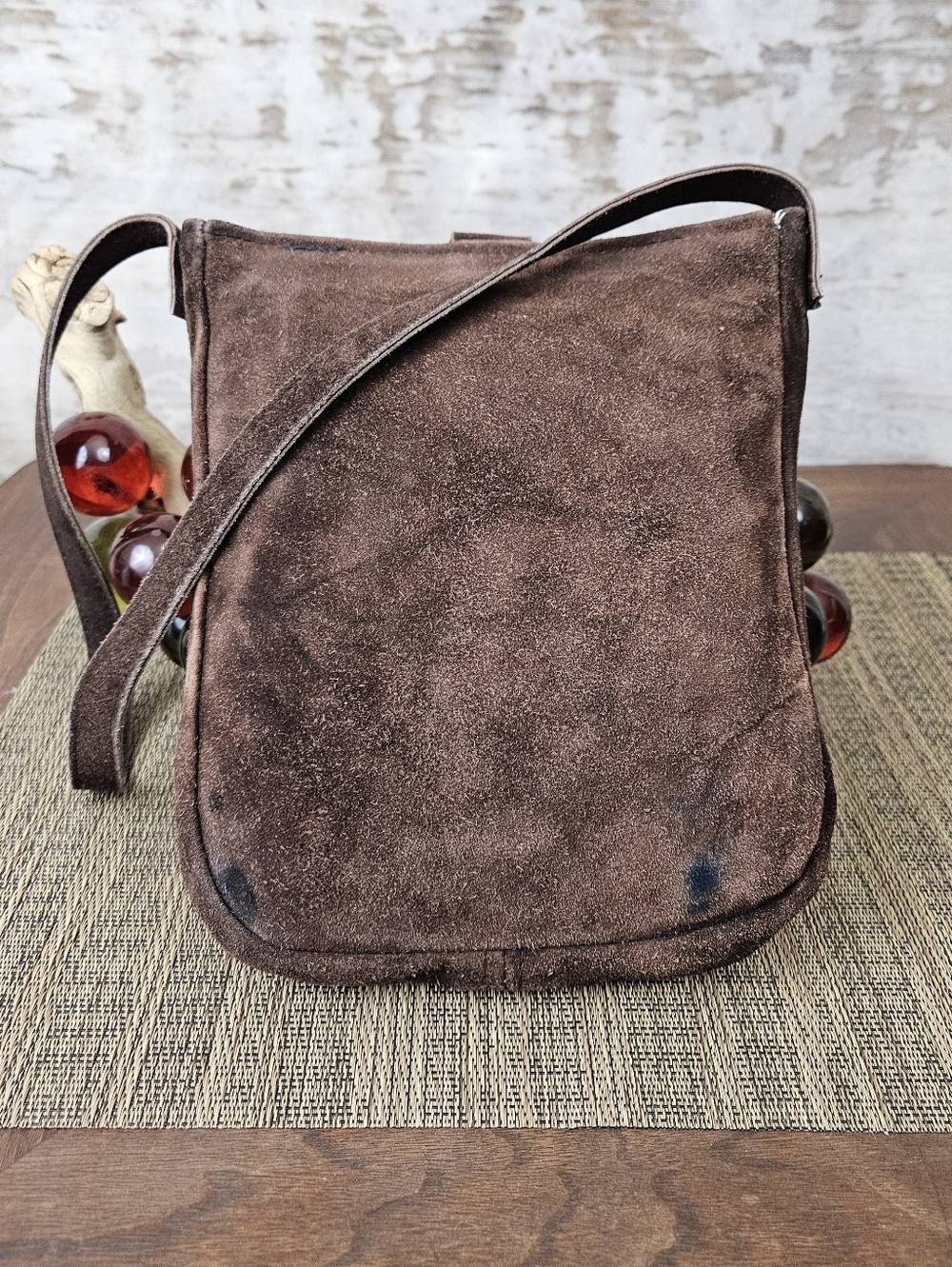 Vintage Leather Suede Purse Shoulder Bag Chocolate Brown Made in Spain VTG Boho - Picture 4 of 12